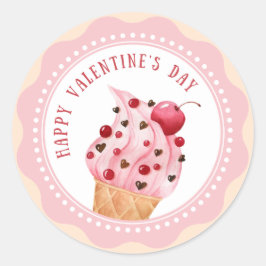Rosa och iskräm Design Valentine Stickers Runt Klistermärke