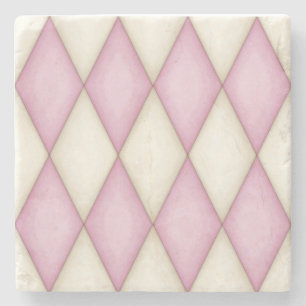 Rosa och Ivory Harlequin Diamond Check Stenunderlägg