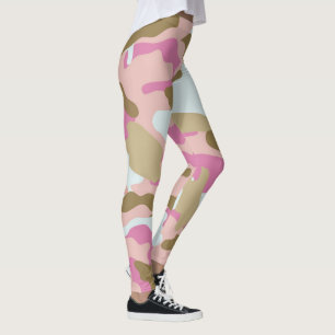 Rosa och kaki- Camo damasker Leggings