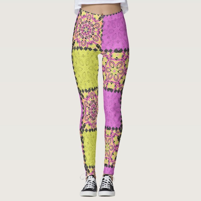 Rosa och kalk, lappverk leggings (Framsida)