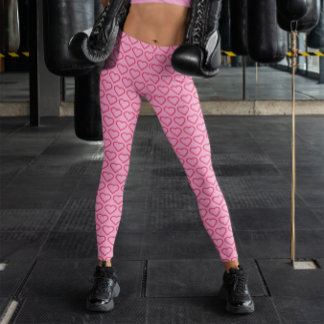 Rosa och klarrött hjärtmönster leggings