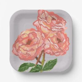 Rosa och koral Blommigt Papprare Tallrikar