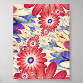 Rosa och korallblommig fraktal fjäderdrömmar poster