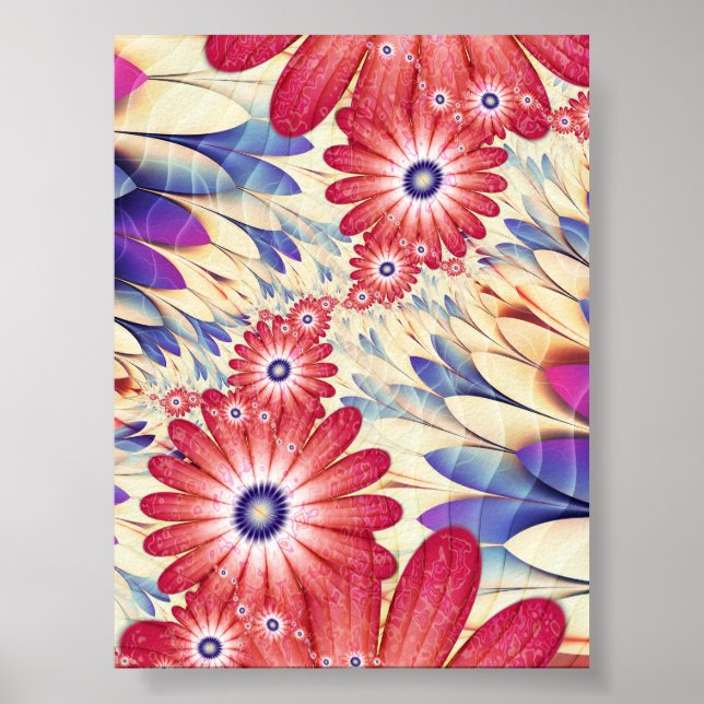 Rosa och korallblommig fraktal fjäderdrömmar poster (Framsidan)
