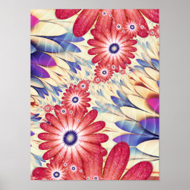 Rosa och korallblommig fraktal fjäderdrömmar poster
