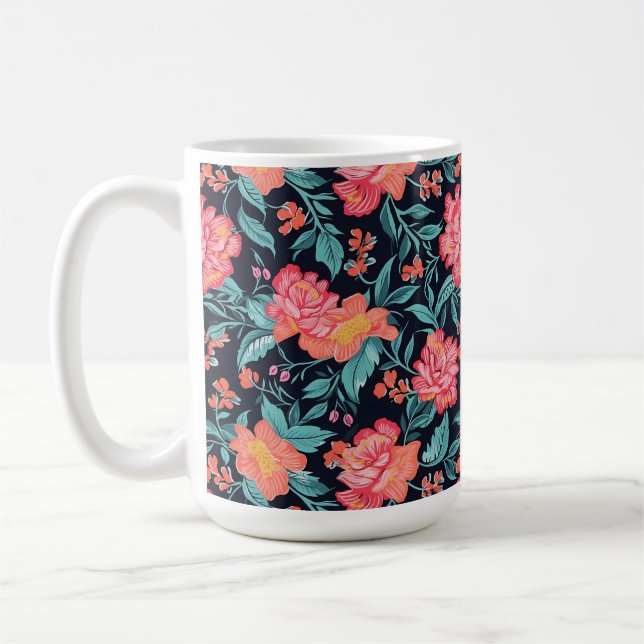Rosa och korallblommor kaffemugg (Vänster)