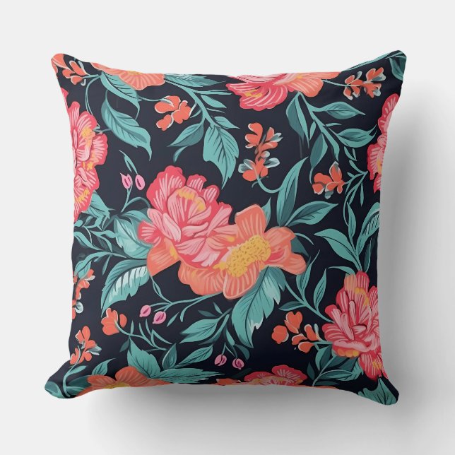 Rosa och korallblommor kudde (Framsida)