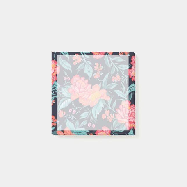 Rosa och korallblommor post-it block (Framsida)