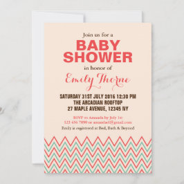 Rosa och korallfärgad Chevron Baby Shower-inbjudan Inbjudningar