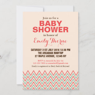Rosa och korallfärgade Chevron Baby Shower-inbjuda Inbjudningar