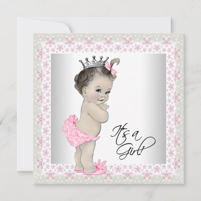 Rosa och krämfärgad baby shower inbjudningar (Framsida)