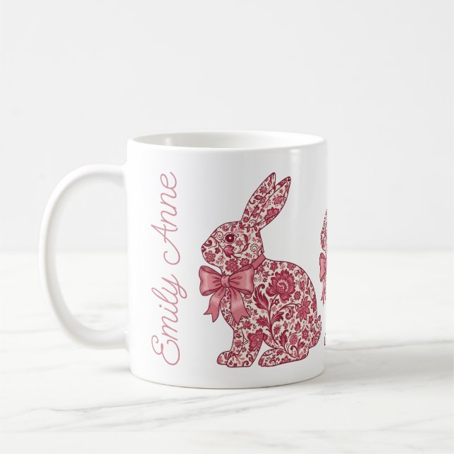 Rosa och krämfärgad Chinoiserie Påskkanin Kaffemugg (Vänster)