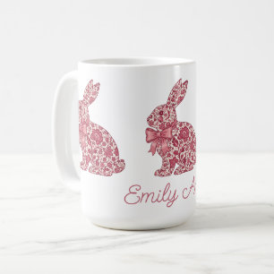 Rosa och krämfärgad Chinoiserie Påskkanin Kaffemugg