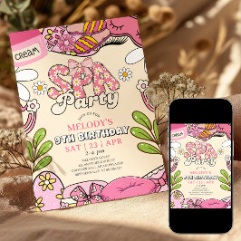 Rosa och krämfärgad retro-daisy-spa-fest födelseda inbjudningar