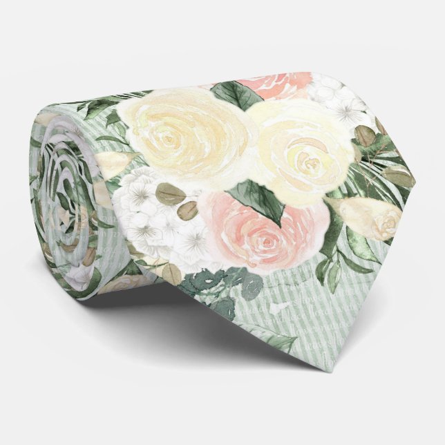 Rosa och krämfärgade rosor på grönt slips (Rullad)