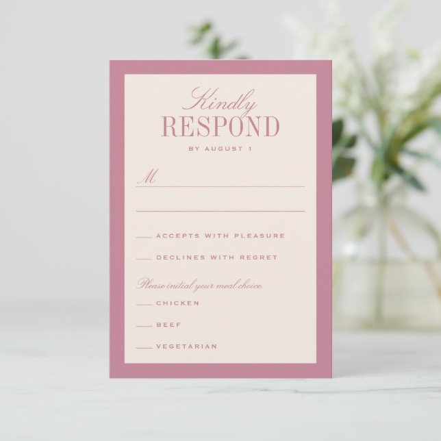 Rosa och krämklassisk elegant bröllop OSA kort (Stående Fram)