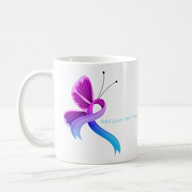 Rosa och lätt blått medvetandegörande Bårfjäder Kaffemugg (Vänster)