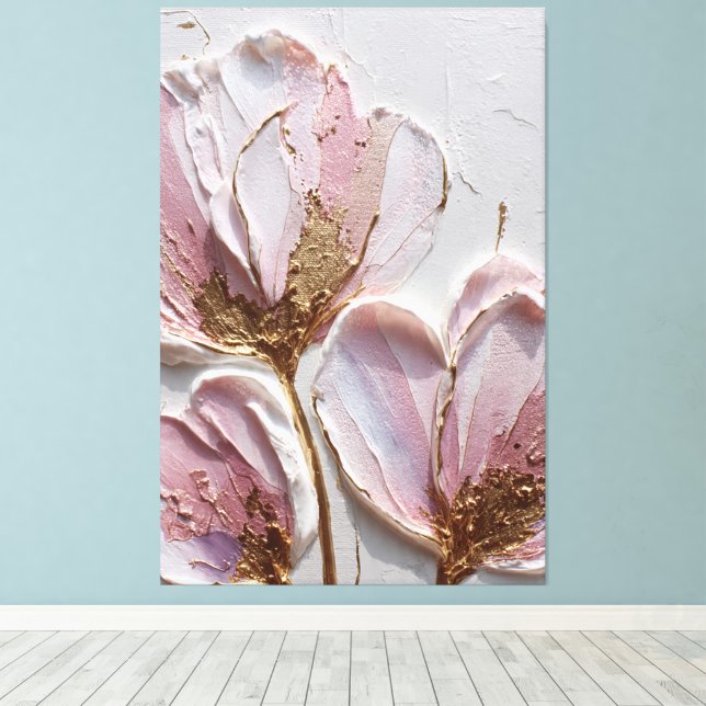 Rosa och lavendelblommor med guldstruktur Konst Canvastryck (Insitu (trägolv))
