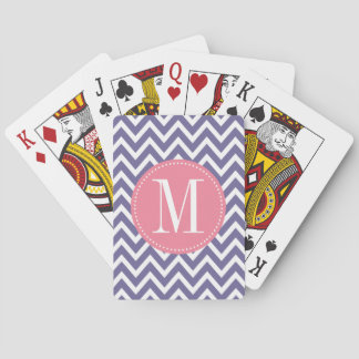 Rosa och Lavender Chevron Anpassningsbar Monogram Spel Kort