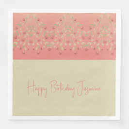 Rosa och Light Beige Berry Accented Blommigt Pappersservett