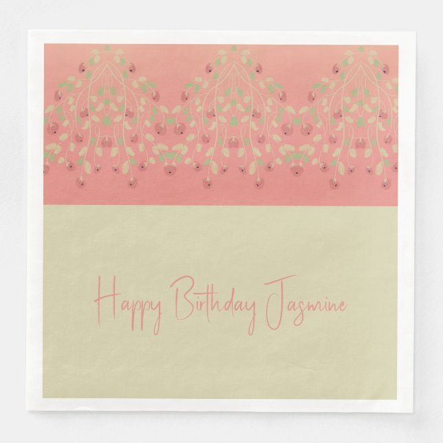 Rosa och Light Beige Berry Accented Blommigt Pappersservett (Framsida)
