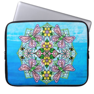 Rosa och Light Blue Hand plockade Mandala Laptop Fodral