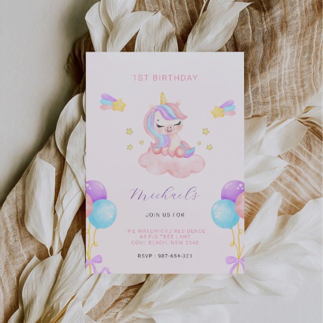 Rosa och Lila 1:a födelsedag Inbjudningar (Pink and Purple 1st Birthday Invitation)