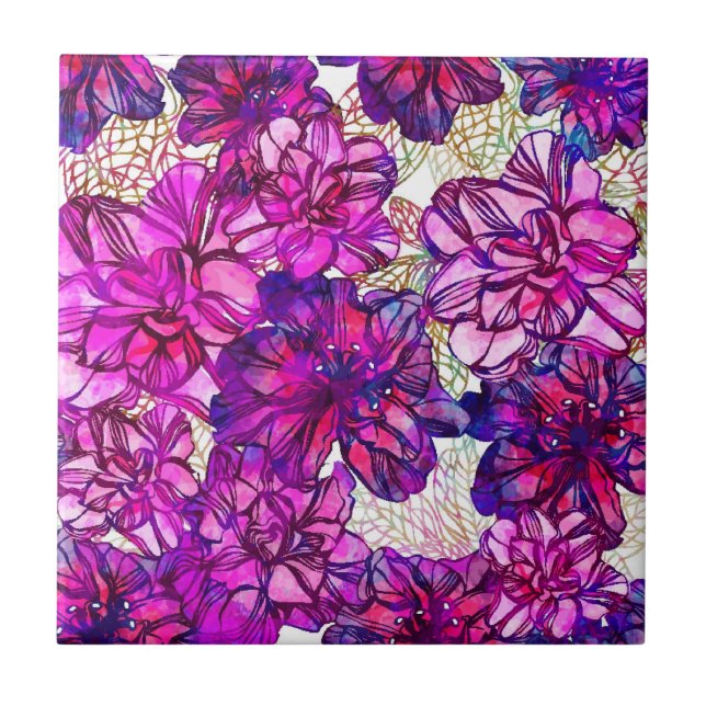 Rosa och Lila Abstrakt Flowers Mönster Kakelplatta (Framsidan)