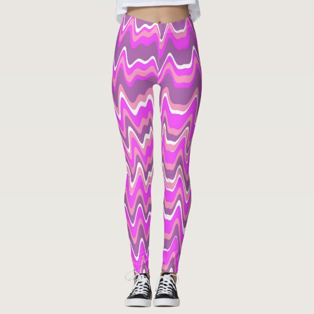 Rosa och lila abstrakt mönster leggings (Framsida)