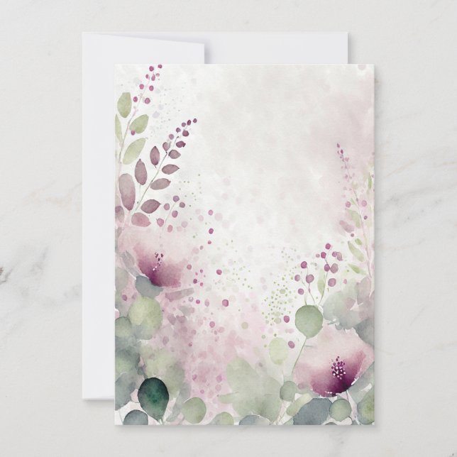Rosa och lila akvarell blommande tom Bröllop Inbjudningar (Framsida)