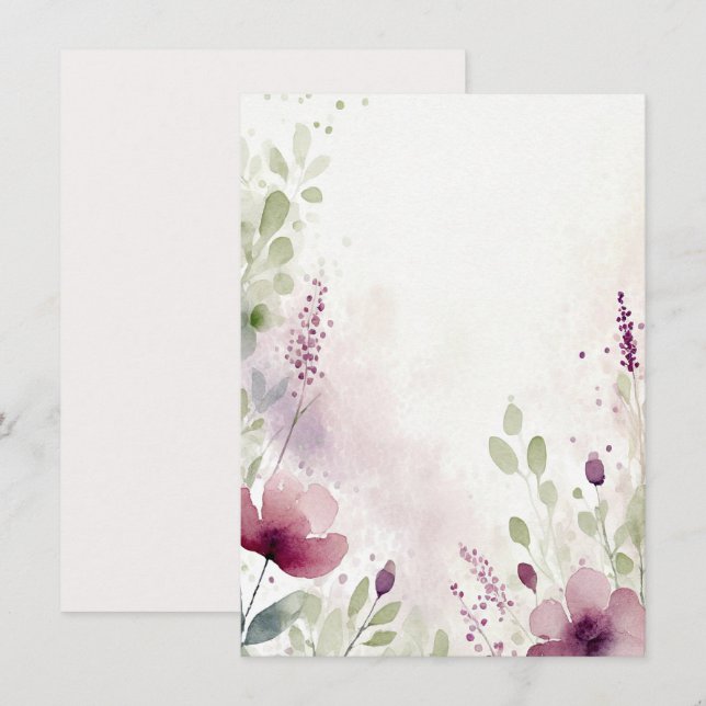Rosa och lila akvarell blommande tomt Bröllop Inbjudningar (Fram/baksida)