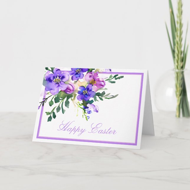 Rosa och lila akvarellblommig anpassad påsk helgkort (Framsida)