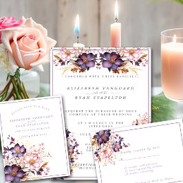 Rosa och lila akvarellblommor Bröllop Inbjudningar