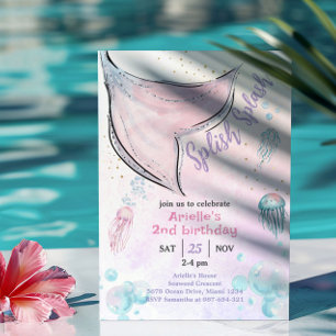 Rosa och lila akvariefärgad sjöjungfrustjärt Inbju Inbjudningar