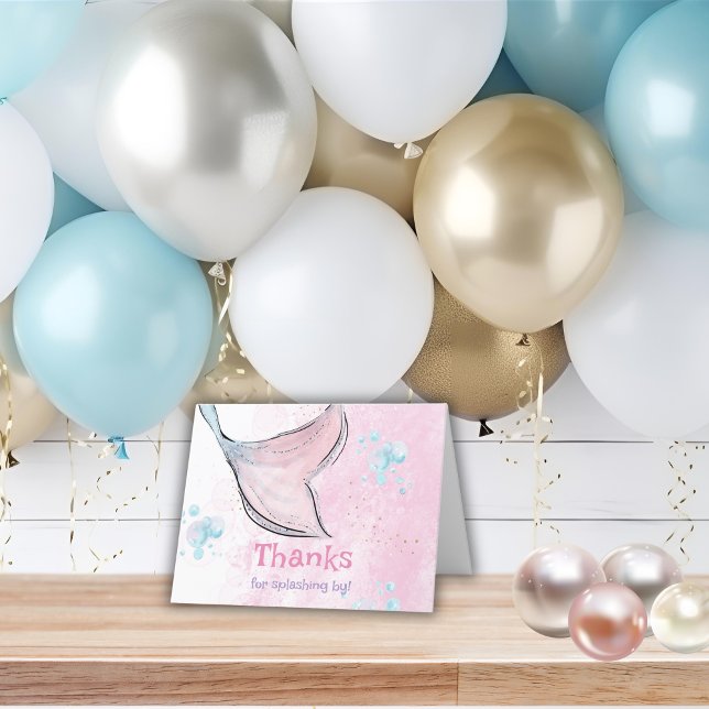 Rosa och lila akvariefärgad sjöjungfrusvans  tack kort (Skapare uppladdad)