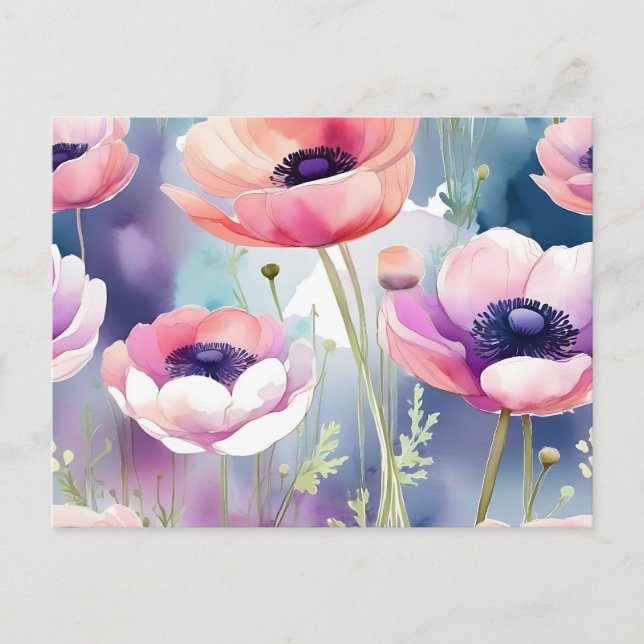 Rosa och Lila Anemones Vykort (Framsida)