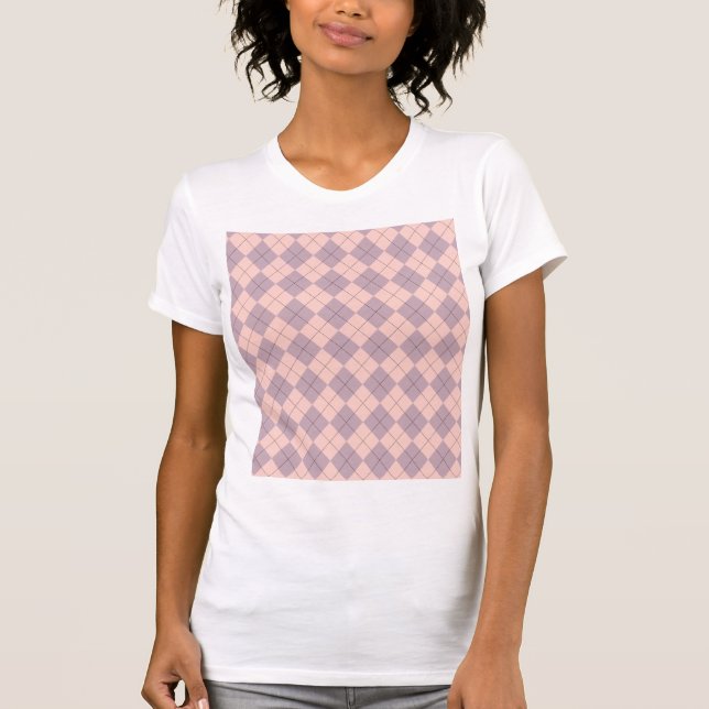 Rosa och Lila Argyle Mönster Söt T Shirt (Framsida)