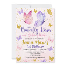 Rosa OCH LILA AV BUTTERFLISKA KISSER 1 BIRTHDAG