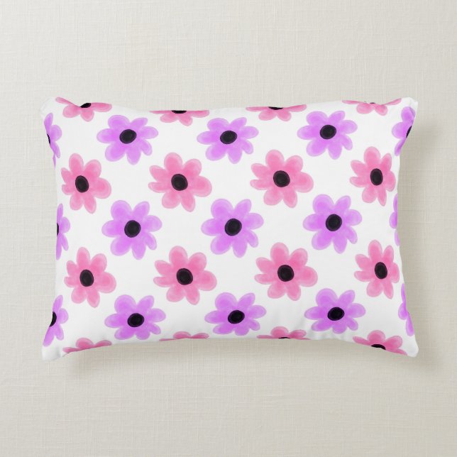 rosa och lila av söt, giftiga blommor prydnadskudde (Framsidan)