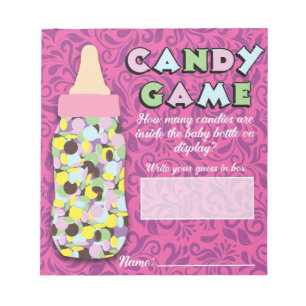 Rosa och Lila Baby Flaska Candy Guessing Game Anteckningsblock