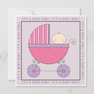 Rosa och Lila Baby i Carriage Girl Baby Shower Inbjudningar