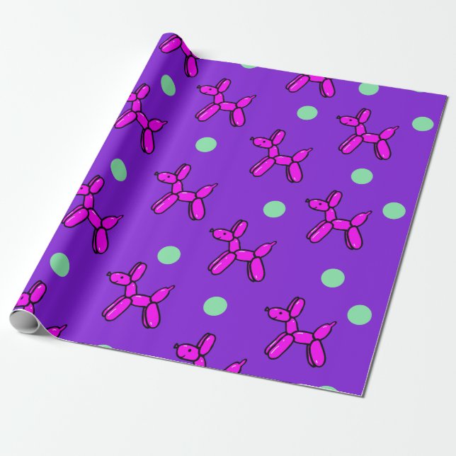 Rosa och Lila Ballon Hundar Wrapping Papper Presentpapper (Utrullad)