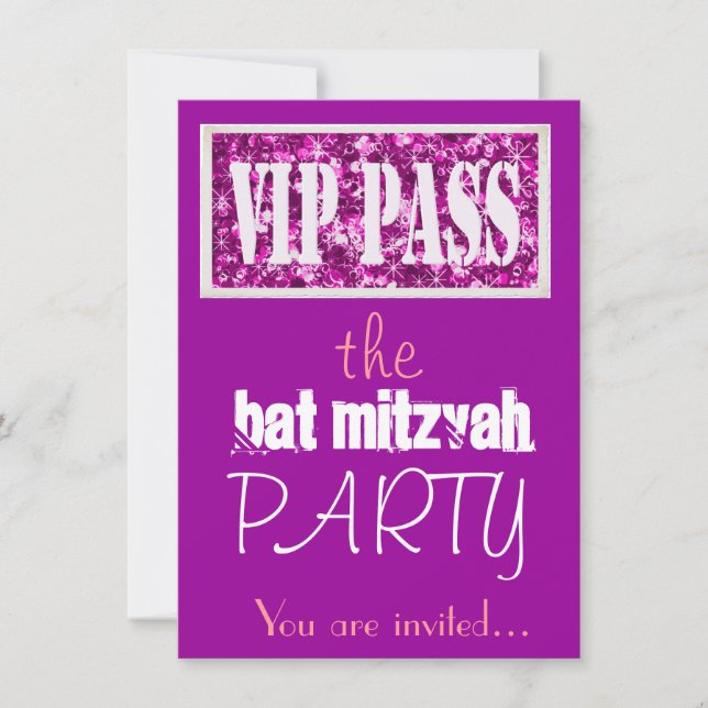 Rosa och lila Bat mitzvah VIP party Inbjudningar (Framsida)