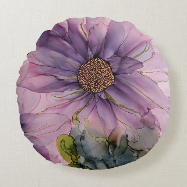 rosa och lila, bläck rund kudde (Framsidan)