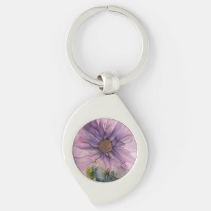 rosa och lila, bläck swirl silverfärgad nyckelring