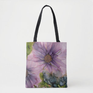 Rosa och Lila Blomalkohol Bläck Art Tygkasse