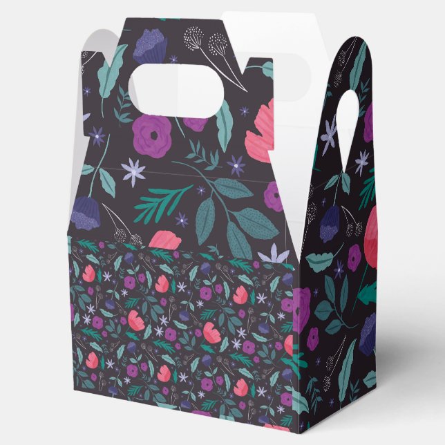 Rosa och lila blommig illustrationsmönster presentaskar (Öppnad)