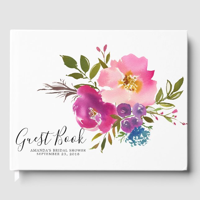 Rosa och Lila Blommigt Baby Möhippa Guest Bok (Framsida)