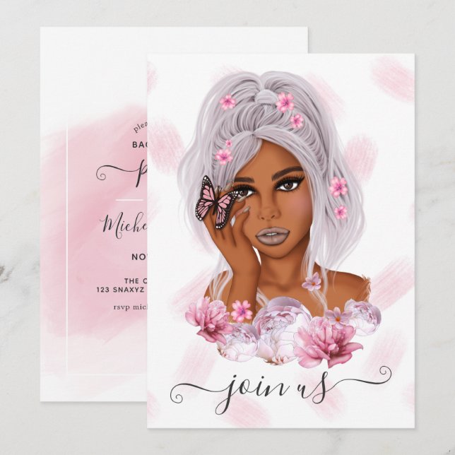 Rosa och Lila Blommigt Bachelorette-partiets inbju Inbjudningar (Fram/baksida)