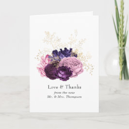 Rosa och Lila Blommigt Bröllop Tack Kort